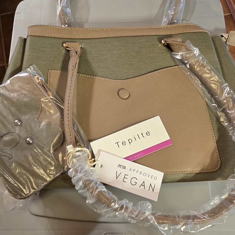 Tepilte PETA Approved Vegan Handbag in Olive Green/Brown